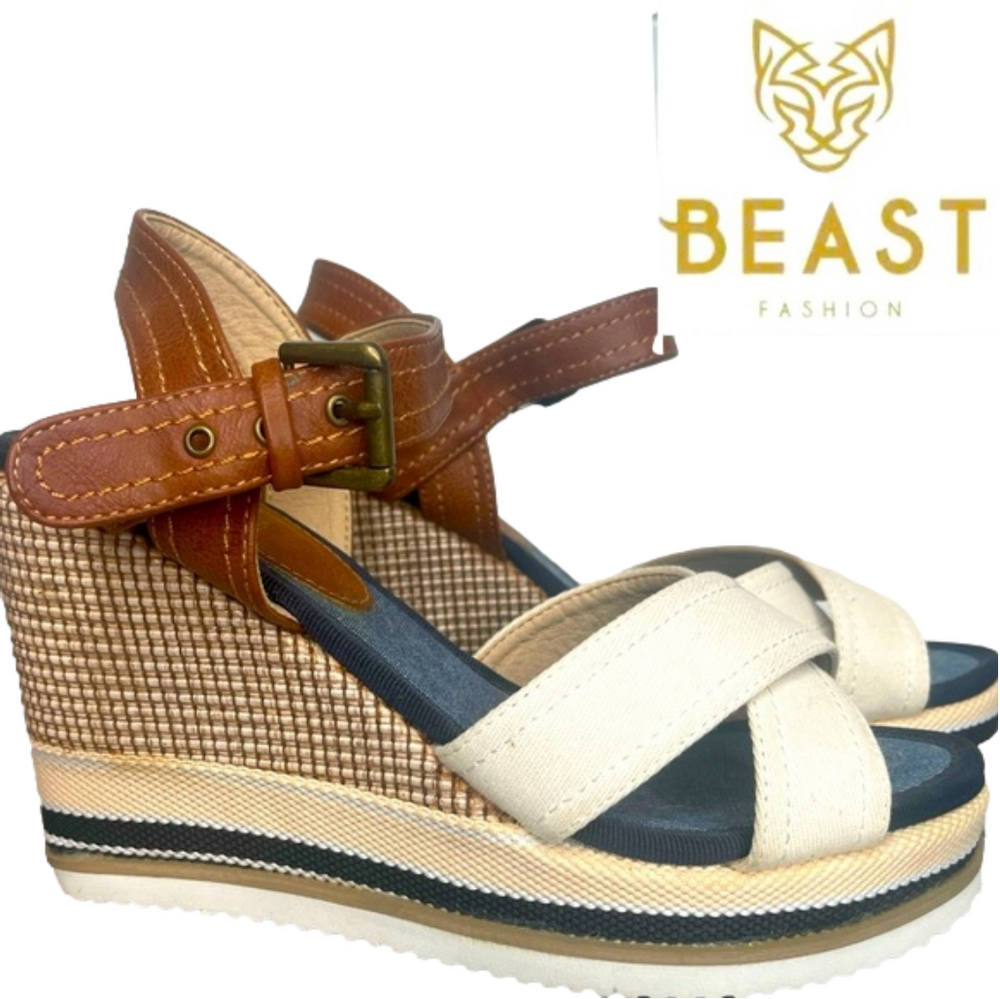 BEAST FASHION Women's Wedges in Cream and Brown